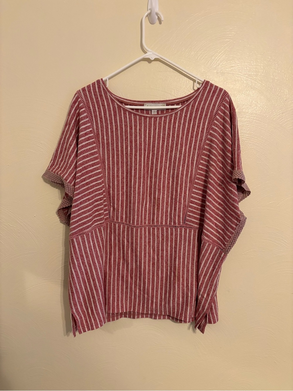 Weekend Suzanne Betro 4X Pink White Stripe Crochet Trim Top Plus Size